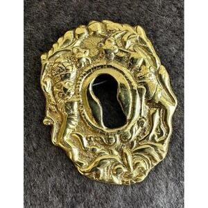 Max Rieg Colonial Williamsburg Brass Gold Tone Key Hole Brooch Victorian 2.5''